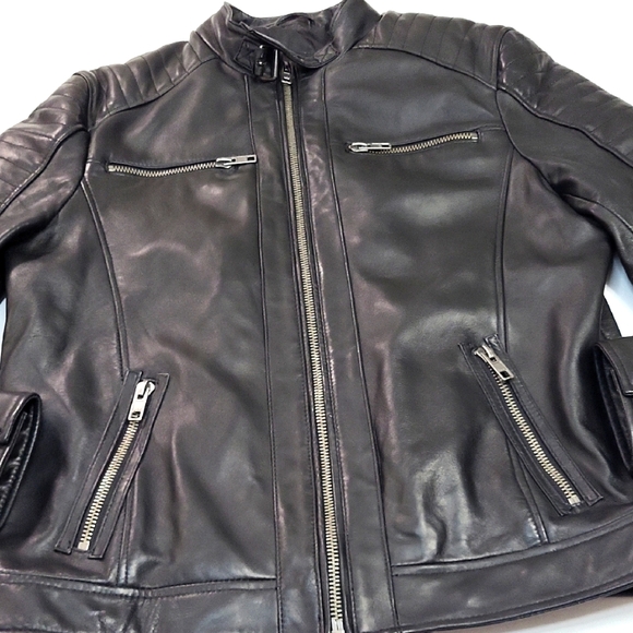 Barneys Cafe Moto Racing Leather Jacket Size Large 100% Sheep Skin